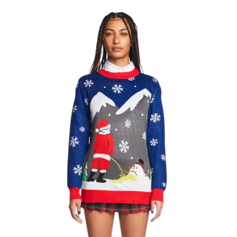 Women’s Santa Peeing on Melting Snowman Ugly Christmas Sweater
